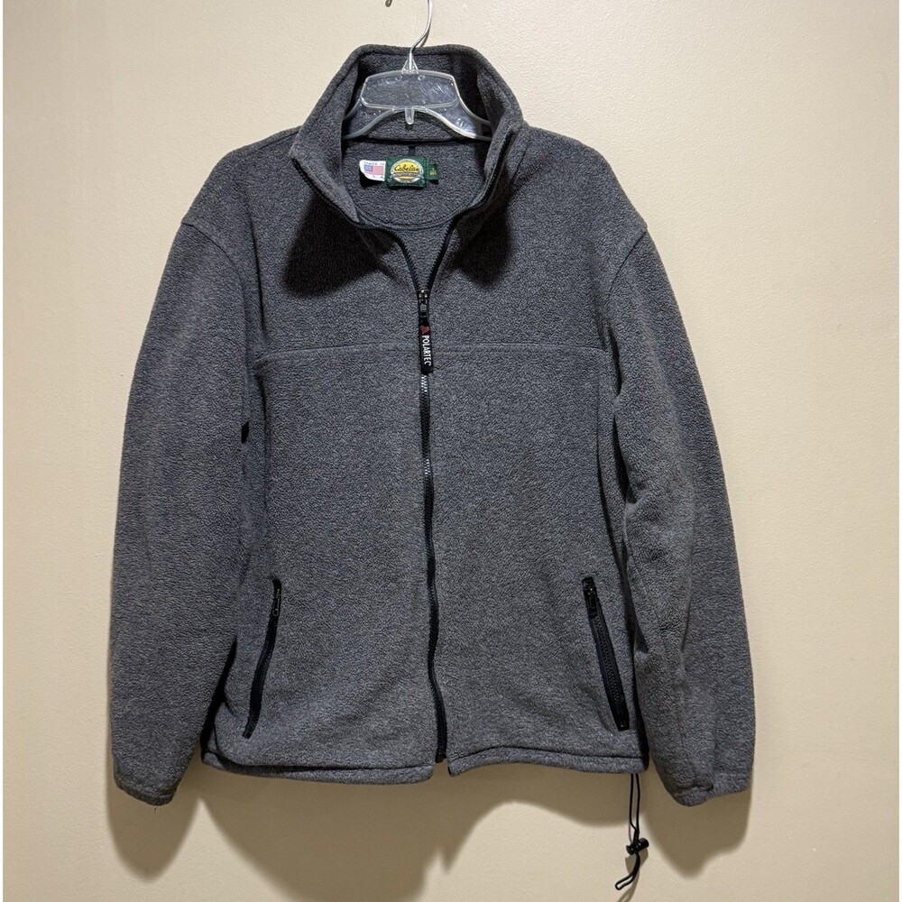 Cabela's Polartec Fleece Jacket Men L Gray Full Zip Outdoor Hiking Camping Trail